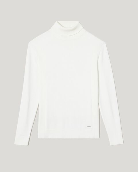 Off White Roll Neck Knit With Rib Detail